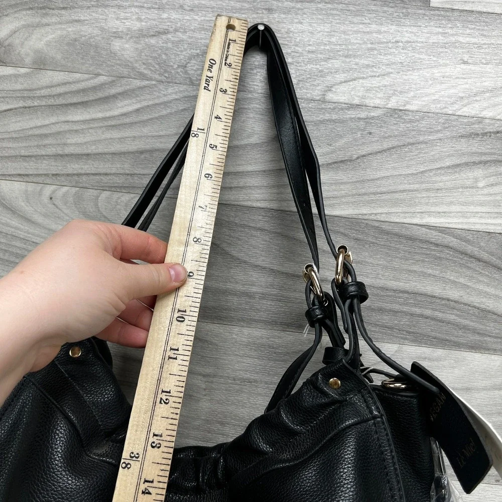 Vegan Le Miel Shoulder Bag Women's Black Beaded‎ Faux Leather Detachable Strap